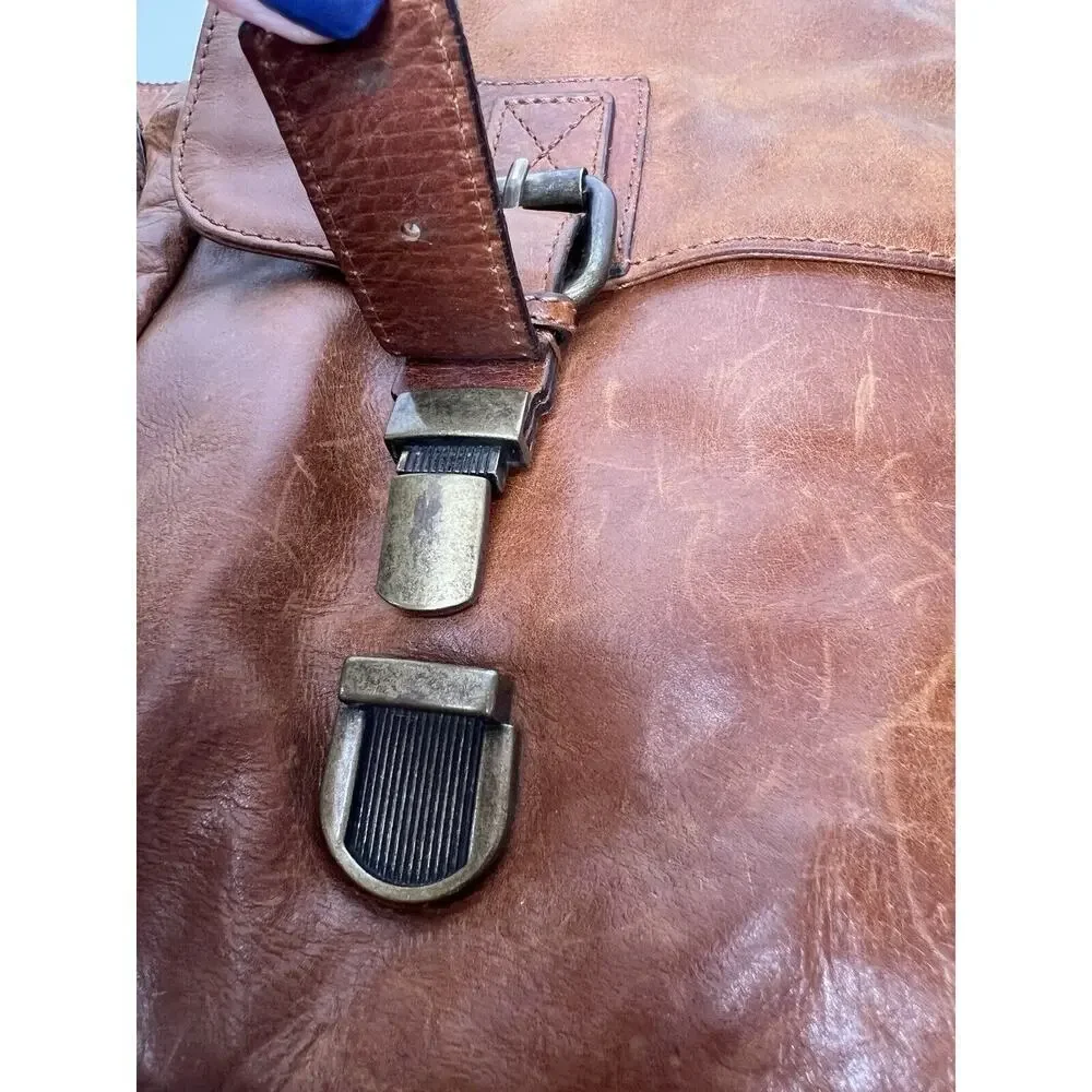 Fossil Brown Cognac Leather Briefcase Bag Shoulder
